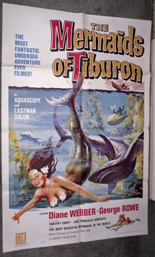 The Mermaids Of Tiburon Orig 1962 1sheet Movie Poster Scuba Diving/diane Webber