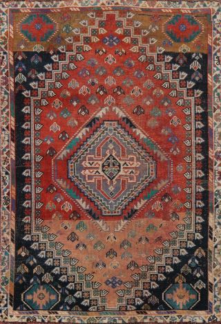 Antique Geometric Abadeh Hand - Knotted Area Rug Tribal Oriental Wool Carpet 4 
