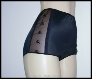 Vintage Pin - Up Philmaid Satin Nylon Brief Panties Sheer Chiffon Black M/6