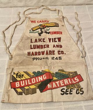 Vintage Antique Lake View Lumber and Hardware Co Lumber Yard Overalls Nail Apron 2