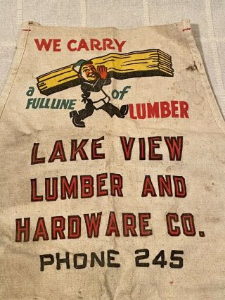 Vintage Antique Lake View Lumber and Hardware Co Lumber Yard Overalls Nail Apron 3