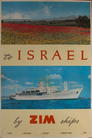C.  1950s To Israel By Zim Ships Louis Macouillard Vintage Ocean Liner Poster