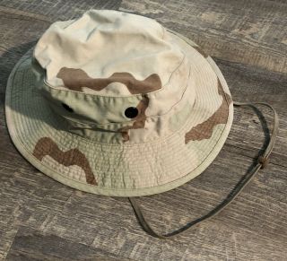 Us Military Issue Desert Camo Bucket Boonie Hat With Strap One Size Adult