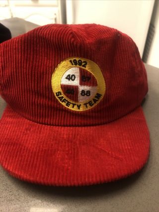 Vintage 1992 Nascar Red Corduroy Safety Team Hat Racing Throwback