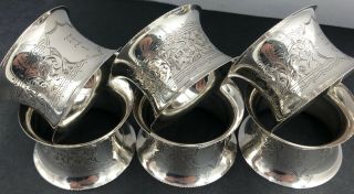 Set Of 6 Sterling Silver Napkin Rings Numbered 1 - 6 Initialed 