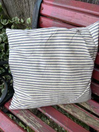 Vintage Blue Stripe Ticking Feather Throw Pillow Occasional Pillow