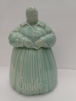 Atq Vintage Mccoy African American Americana Cookie Jar Green 2 " Hairline Crack