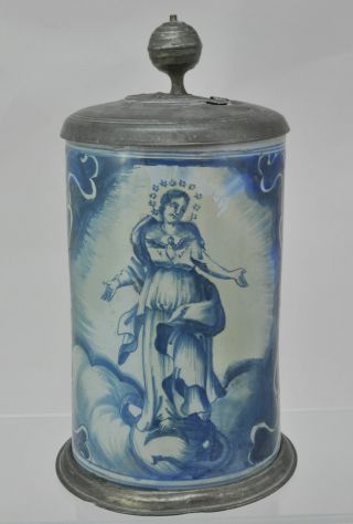 Antique 18th Century Blue And White Hand Painted Faience Stein Salzburg