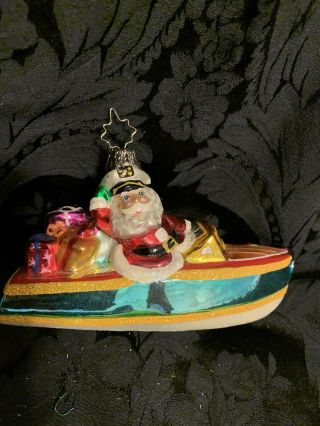 Vintage Christopher Radko Christmas Ornaments Speedboat Santa Great Shape