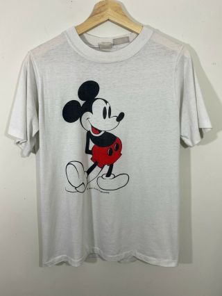 Vtg 70s 80s Mickey Mouse Walt Disney 5050 Tshirt White Single Stitch Soft Thin