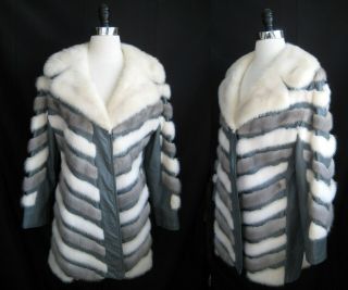 White Silver Mink Coat,  Retro Vintage Jacket,  Sapphire Real Fur Stroller Bolero