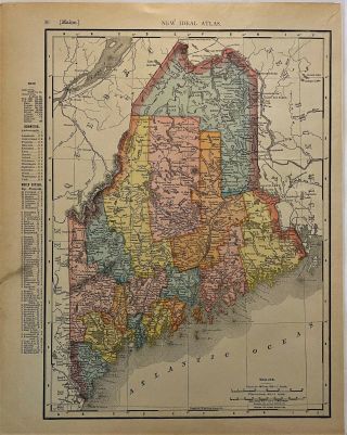 1911 Antique Rand Mcnally Map Of Maine And United States Quiz