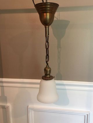 19” Wired Antique Brass Pendant Light Fixture Milk White Shade 51d