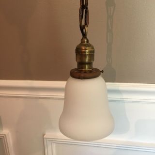 19” Wired Antique Brass Pendant Light Fixture Milk White Shade 51D 2