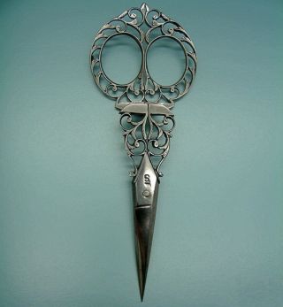 ANTIQUE C 1830 Z SHAPED EMBRODERY SEWING FILIGREE ITALIAN SCISSORS 3