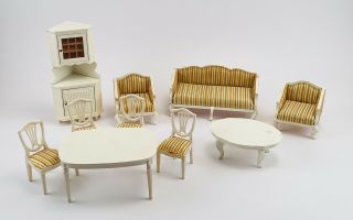 Lundby Vintage Dollhouse Miniature Furniture Living & Dining Room 9 Piece Set