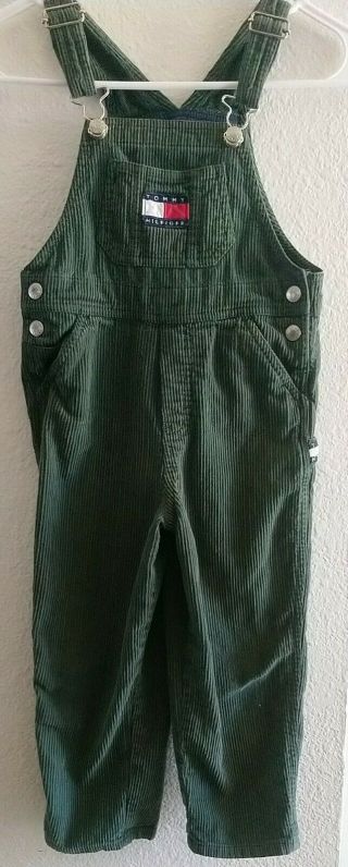 Vintage Tommy Hilfiger Corduroy Overalls 4t Spell Out Flag Forest Green