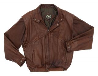 Vintage 80s Leather Bomber Jacket Xl Mens Deer Tan Cafe Racer Motorcycle Jacket