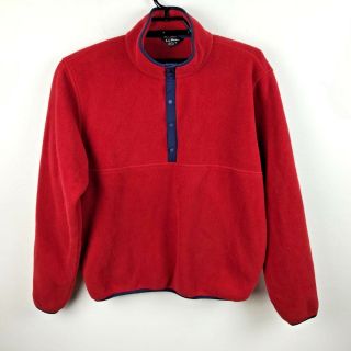 Vintage 1990s Mens L.  L.  Bean Red Fleece Pullover Jacket Size L Snap T Soft