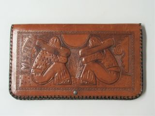 Unique Vintage Hand Tooled Carved Mexico Leather Purse Handbag Clutch Vgc