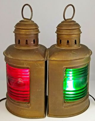 Vintage Pair Perko Perkins Marine Lamp Nautical Ship Lantern Red & Green Lens