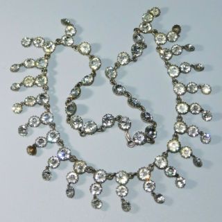 Antique Victorian Diamond Paste Silver Gilt Closed Back Fringe Riviere Necklace