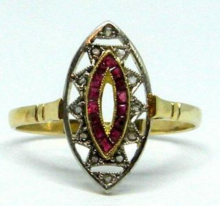 Gorgeous Art Deco 18k Gold With Diamond And Rubies Ring