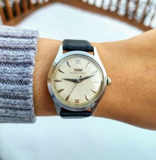 TISSOT 28.  5R - 21 Automatic Wristwatch 17J Textured Dial Swiss Made 1950 ' s Watch 5