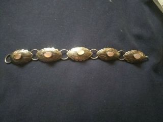Vintage,  Antique Native American Sterling Silver Concho Bracelet,  W/ Mother Of