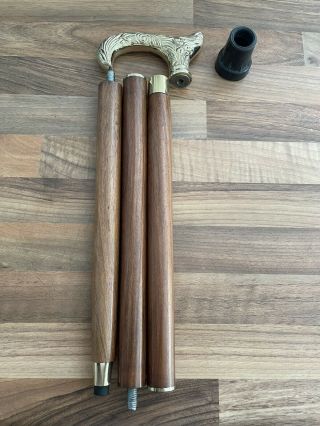 Solid Brass Chrome Finish Handle Walking Stick Wooden Vintage Canes Designer 36”