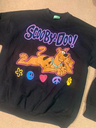 Vintage Scooby Doo Sweatshirt Cartoon Network Sz L 90s Peace Hippie
