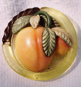 Vintage Marian Weeber Celluloid Fruit Platter Button,  Peaches.  1 - 3/8 "