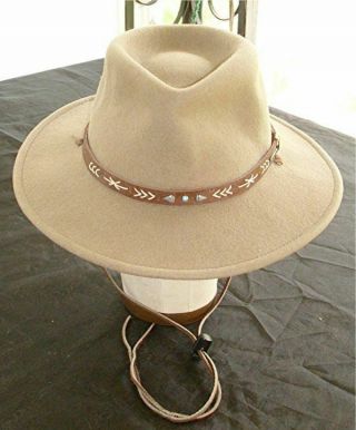 Vtg Stetson Santa Fe Crushable Camel Tan Wool Fedora Outback Hat Sz Lrg/7 1/8
