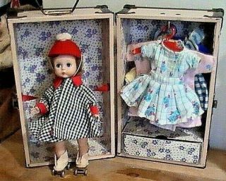 Vtg 50s Madame Alexander Wendy - Kins Doll & 7 Outfits & Trunk Suitcase