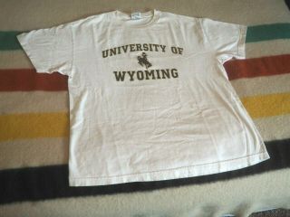 Vtg 90s University Of Wyoming White Graphic Tee T - Shirt College Mens Xl Euc
