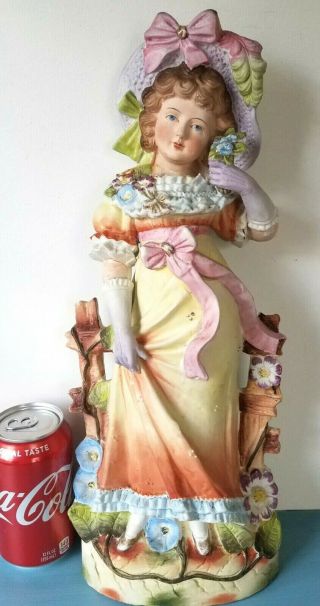 Large Antique German Porcelain Bisque Figurine Victorian Lady Woman16 " W/ Damage