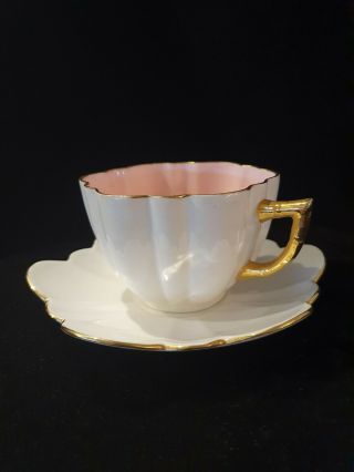 ⚜ Antique Wileman Foley Teacup Duo C1880 115510 Pink Gold Flower ⚜