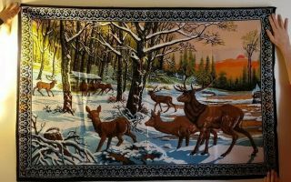 Vintage Elk Tapestry Wall Hanging 100 Cotton Made In Turkey 58 " X 39 "