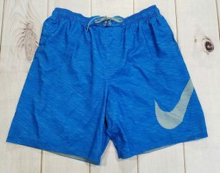 Nike Polyester Swim Trunks Mens 2xl Blue Large Nike Logo Swoosh Big Drawstring