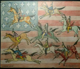 Indian School Ledger Drawing.  E.  Spotted Horse.