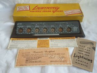 The Lightning Portable Adding Machine Vintage With Instructions And Box