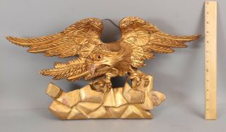 Antique 19thc Folk Art Carved Gold Gilt Wood American Eagle Carving Sculpture