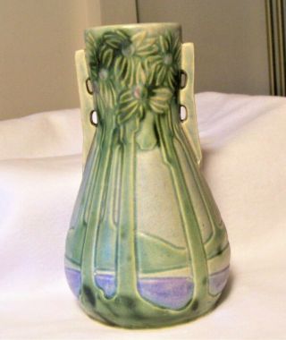 Antique Newcomb College Pottery ? 9 1/4 " Vase Floral Decor 2 Handles