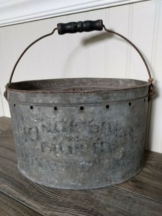 Antique Vintage Kingfisher Favorite Metal Minnow Bucket Wood Handle