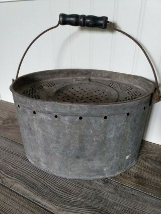 Antique Vintage Kingfisher Favorite Metal Minnow Bucket Wood Handle 3