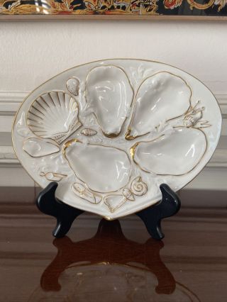 Antique Oyster Plate - Union Porcelain - C 1881,  White And Gold
