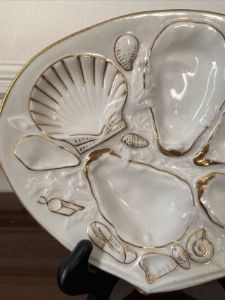 ANTIQUE OYSTER PLATE - UNION PORCELAIN - c 1881,  White and Gold 2