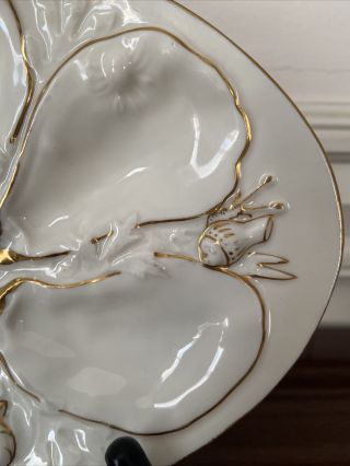ANTIQUE OYSTER PLATE - UNION PORCELAIN - c 1881,  White and Gold 3