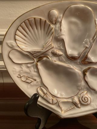 ANTIQUE OYSTER PLATE - UNION PORCELAIN - c 1881,  White and Gold 5