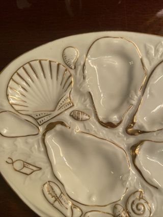 ANTIQUE OYSTER PLATE - UNION PORCELAIN - c 1881,  White and Gold 6